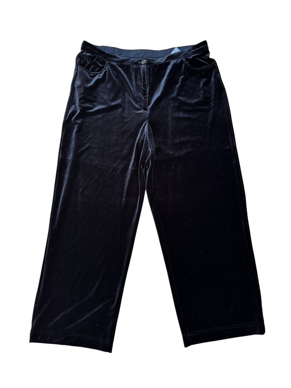 Wide Leg Granny Velvet Chico's Black Stretch Knit Zip Pants XL / 3 Velour